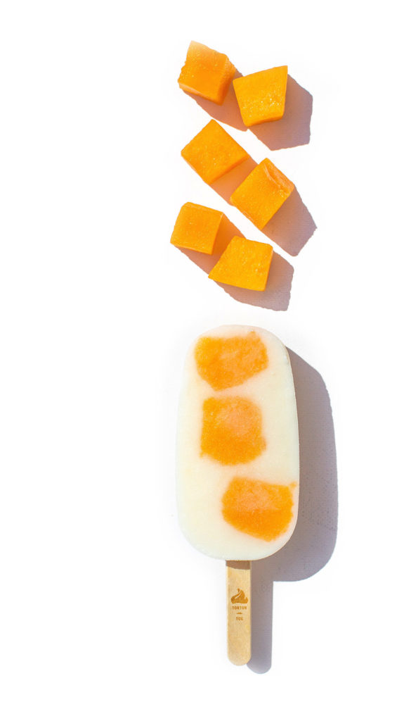 Un ice pop fait à la main, avec frozen yogurt et fruit frais, artisanal